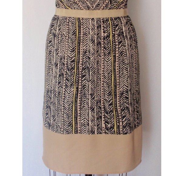 LOFT TAN BLACK YELLOW TRIBAL GEOMETRIC SHEATH DRESS 16 NWT - Picture 9 of 11